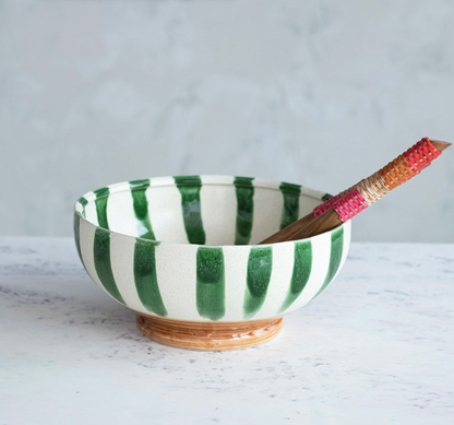 Round Striped Stoneware Bowl
