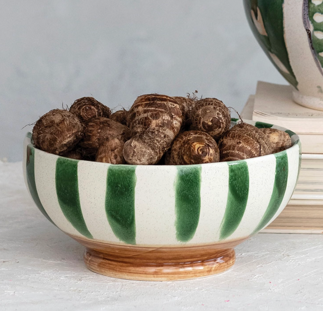 Round Striped Stoneware Bowl