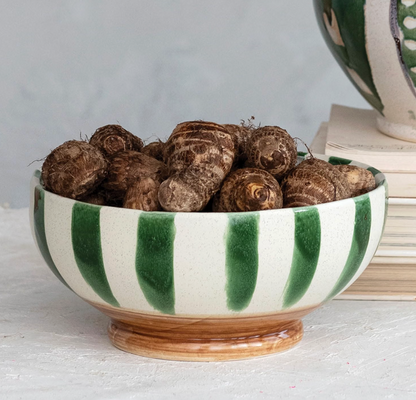Round Striped Stoneware Bowl