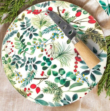 VivaStyle Poinsettia Serving Board w/ Knife