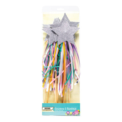 Silver Glitter Star Wand With Rainbow Tassels