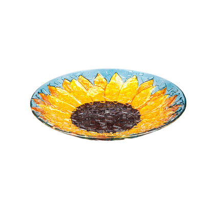 Sunflower Birdbath with Crushed Glass Look