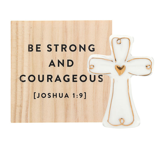 Ceramic Cross with Gold Detail And Keepsake Box