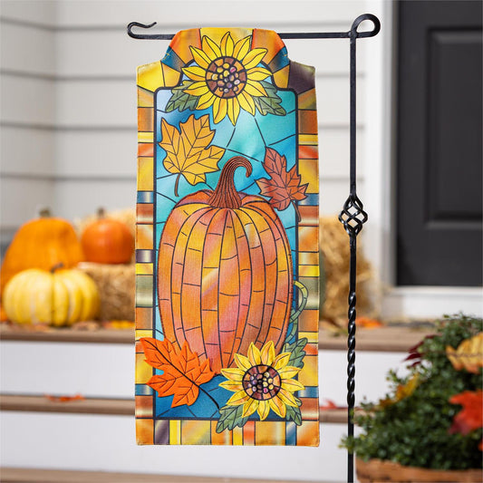 Stained Glass Pumpkin Fall Garden Flag