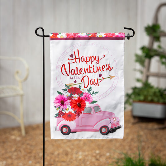 Valentine's Flower Truck Applique Garden Flag