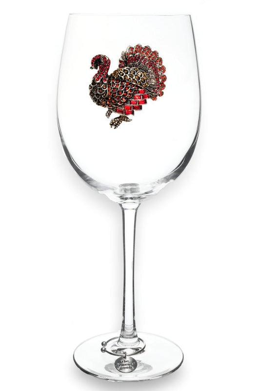 Thanksgiving Turkey Jeweled Stemmed Wine Glass