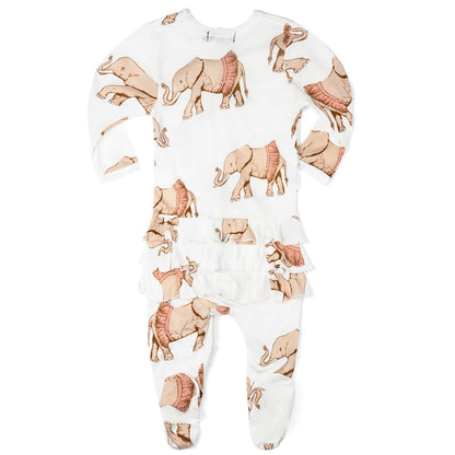 Milkbarn Tutu Elephant Bamboo Ruffle Zipper Footed Romper