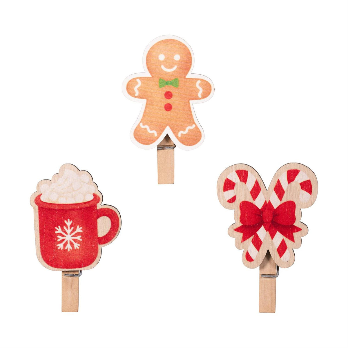 Sugar & Stripes Wood Christmas Clips