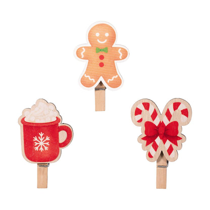 Sugar & Stripes Wood Christmas Clips