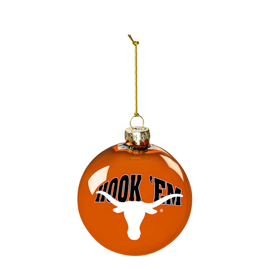 University of Texas Hook 'Em Longhorn Blown Glass Christmas Ornament