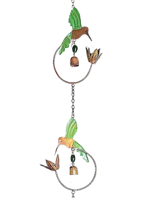 70" Hanging Garden Rain Chain with Bells, Hummingbird