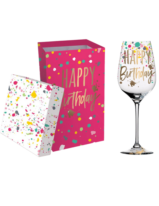 Confetti Happy Birthday Wine Glass