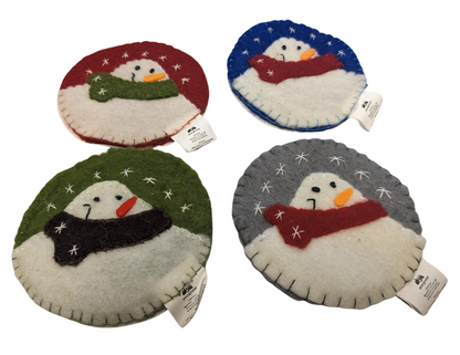 Snowmen Wool Coasters, Set of 4