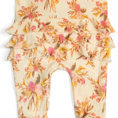 MilkBarn Vintage Floral Organic Cotton Ruffle Zipper Footed Romper