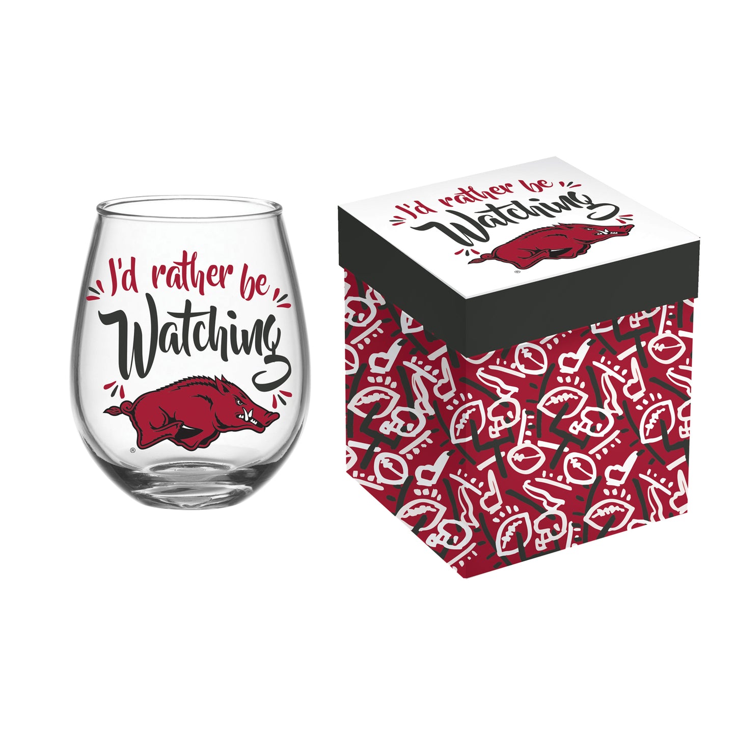 University of Arkansas, 17oz Boxed Stemless Glass