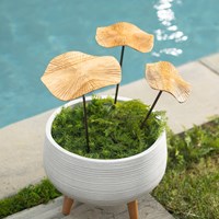 Hand-Carved Wood Mushroom Metal Stakes, Set Of 3