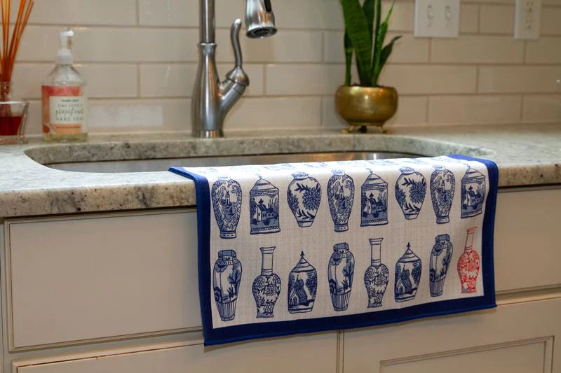 Chinoiserie Blue and White Double-Sided Tea Towel