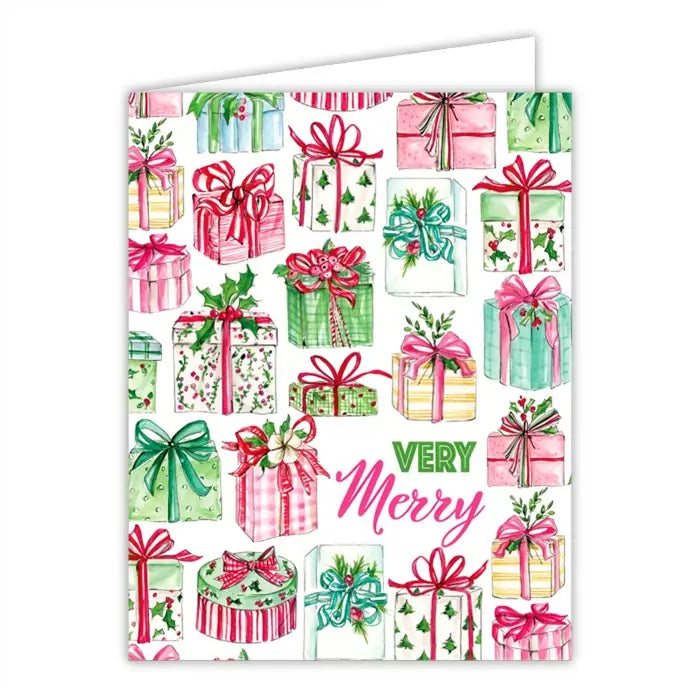 Very Merry Pink, Green & Red Presents Patterns Greeting Card Box Set