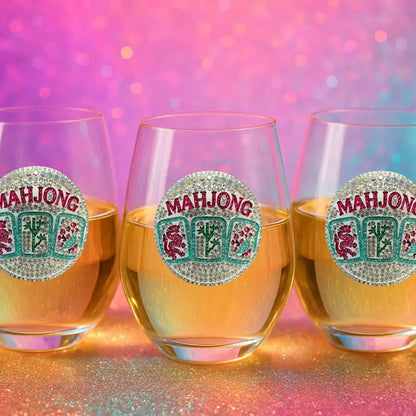 Mahjong Stemless Jeweled Wine Glass