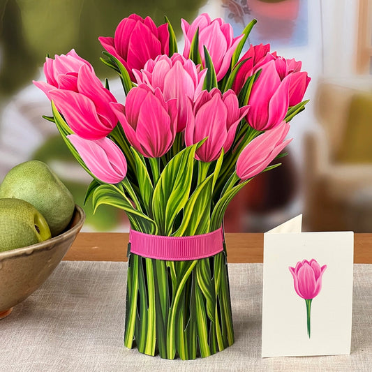 Pink Tulips Pop-Up Blank Greeting Card