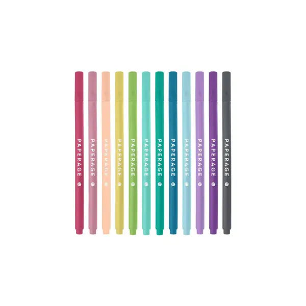 Felt Tip Fine Line Pastel Marker Pens with Case - 12 Pack