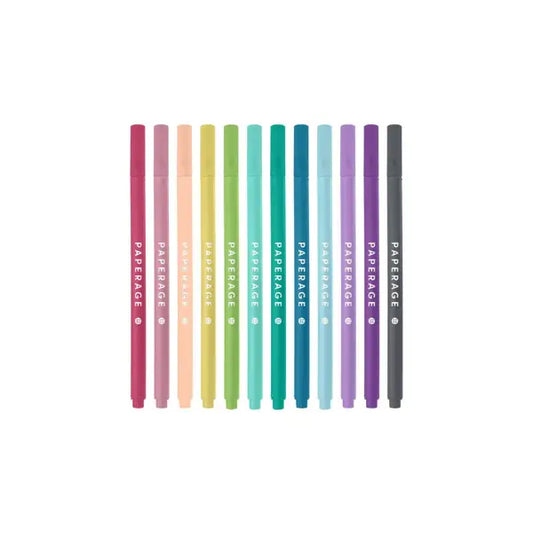 Felt Tip Fine Line Pastel Marker Pens with Case - 12 Pack