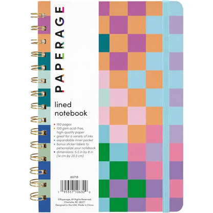 Checkered Rainbow Hardcover Spiral Lined Journal Notebook
