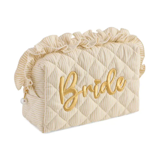 Ruffle "Bride" Large Zip Pouch - Beige