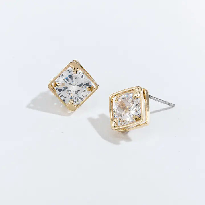 Dazzlers Cubic Zirconia Diamond Frame Stud Earrings