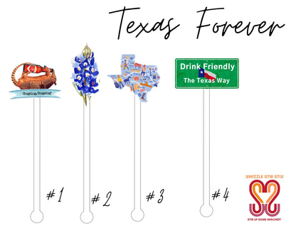 Great State Texas Themed Swizzle Stir Stix Sticks - Set of 4