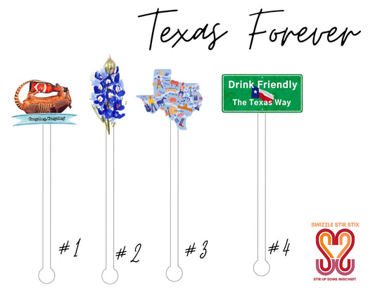 Great State Texas Themed Swizzle Stir Stix Sticks - Set of 4