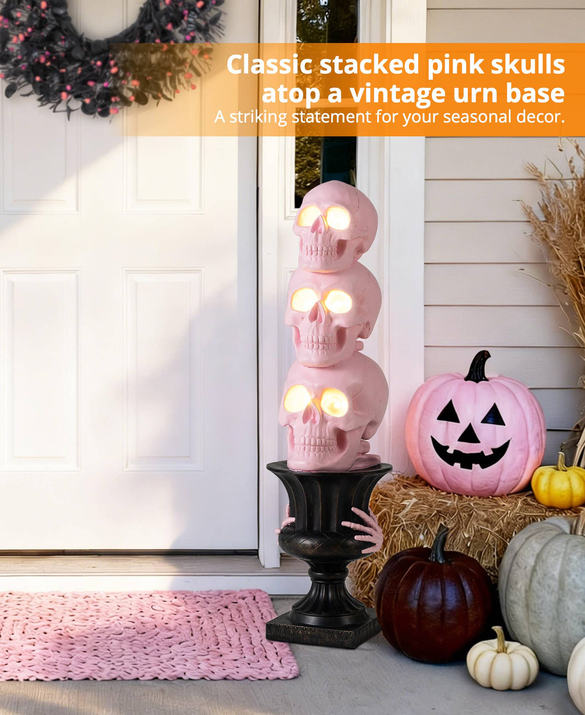 Pink LED Skeleton Topiary Halloween Porch Decor