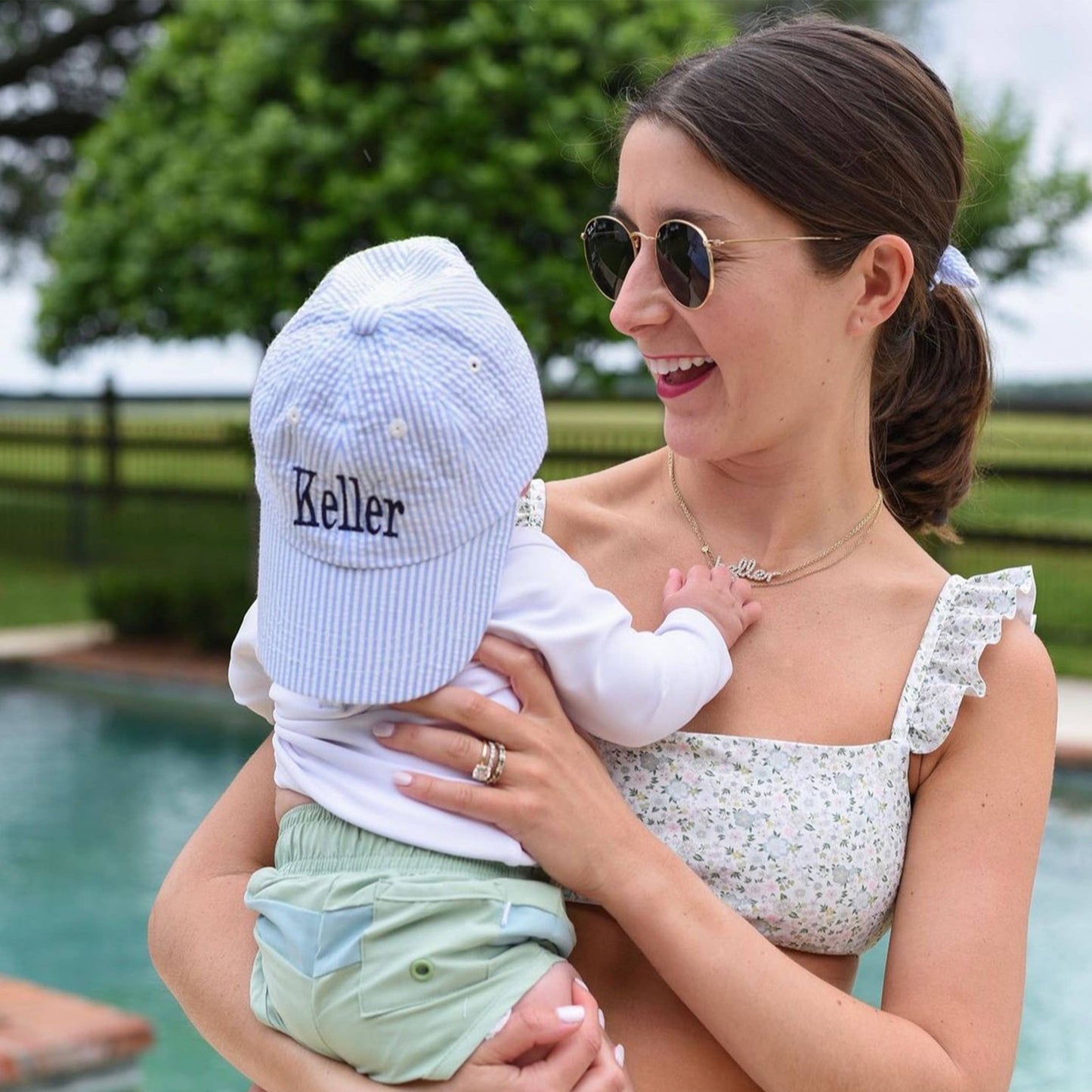 Baseball Hat in Seersucker Blue - Baby