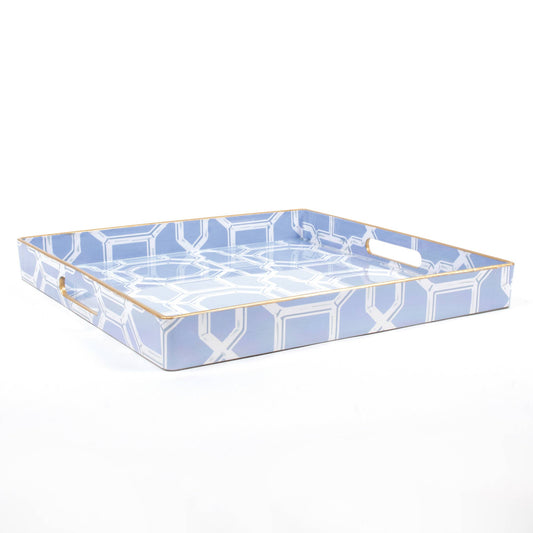 Blue and White Bamboo Trellis Square Tray
