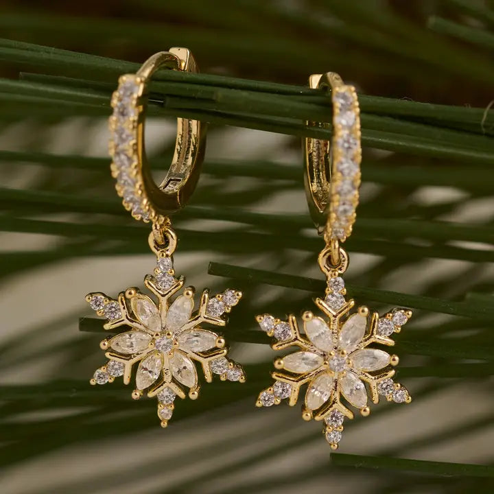 Christmas Snowflake Huggie Hoop Earrings Holiday Clicker