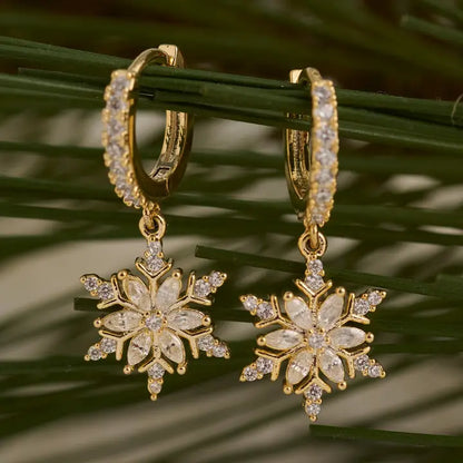 Christmas Snowflake Huggie Hoop Earrings Holiday Clicker
