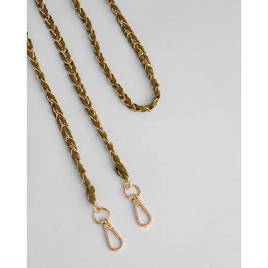 Gold Chain & Olive Green Weave Pom Strap