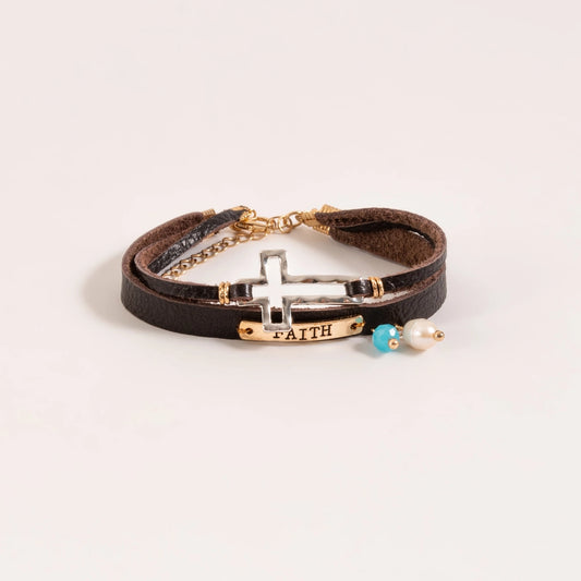 Wild Spirit Layered "Faith" Beaded Leather Bracelet