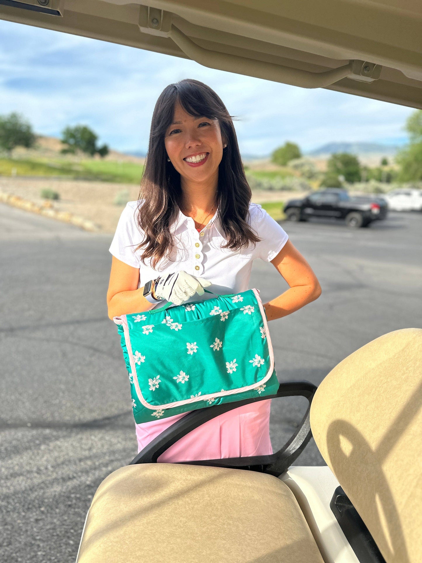 Birdie Pink and Green Azalea Golf Cart Seat Cover
