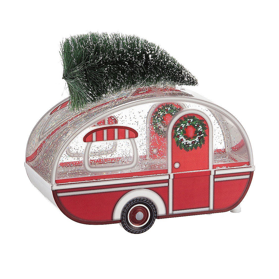 Holiday LED Spinning Water Vintage Camper with Artifical Christmas Tree