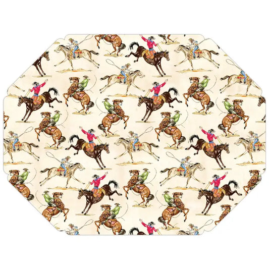 RosanneBeck Collections Handpainted Texas Themed Working Cowboys Posh Die-Cut Placemat