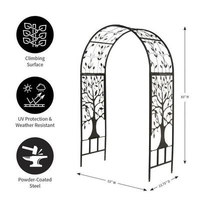 Metal Arched Garden Arbor with Tree of Life Design