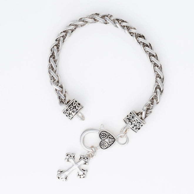 Lucie Cross Charm Bracelet in Silver