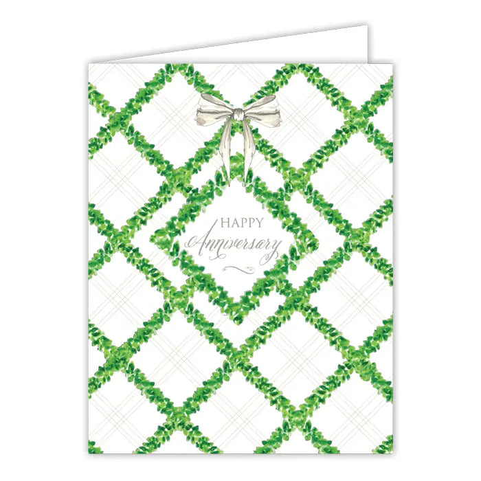 Happy Anniversary Boxwood Trellis White Bow Greeting Card