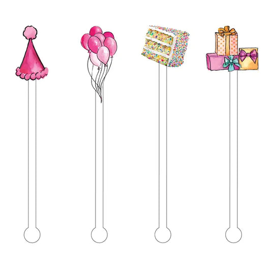 Birthday Party Decor Acrylic Stir Sticks - Set of 4