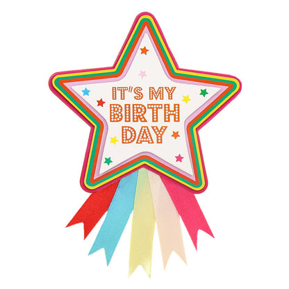 Multi Colored Birthday Star - Rosette Badge