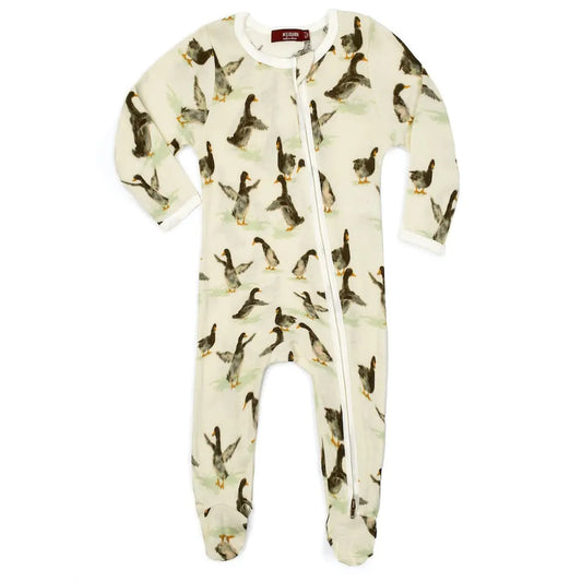 Organic Cotton Zipper Footed Duck Printed Romper