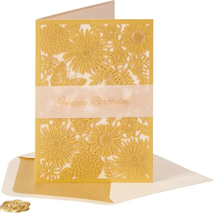 Laser Cut Floral Birthday Card