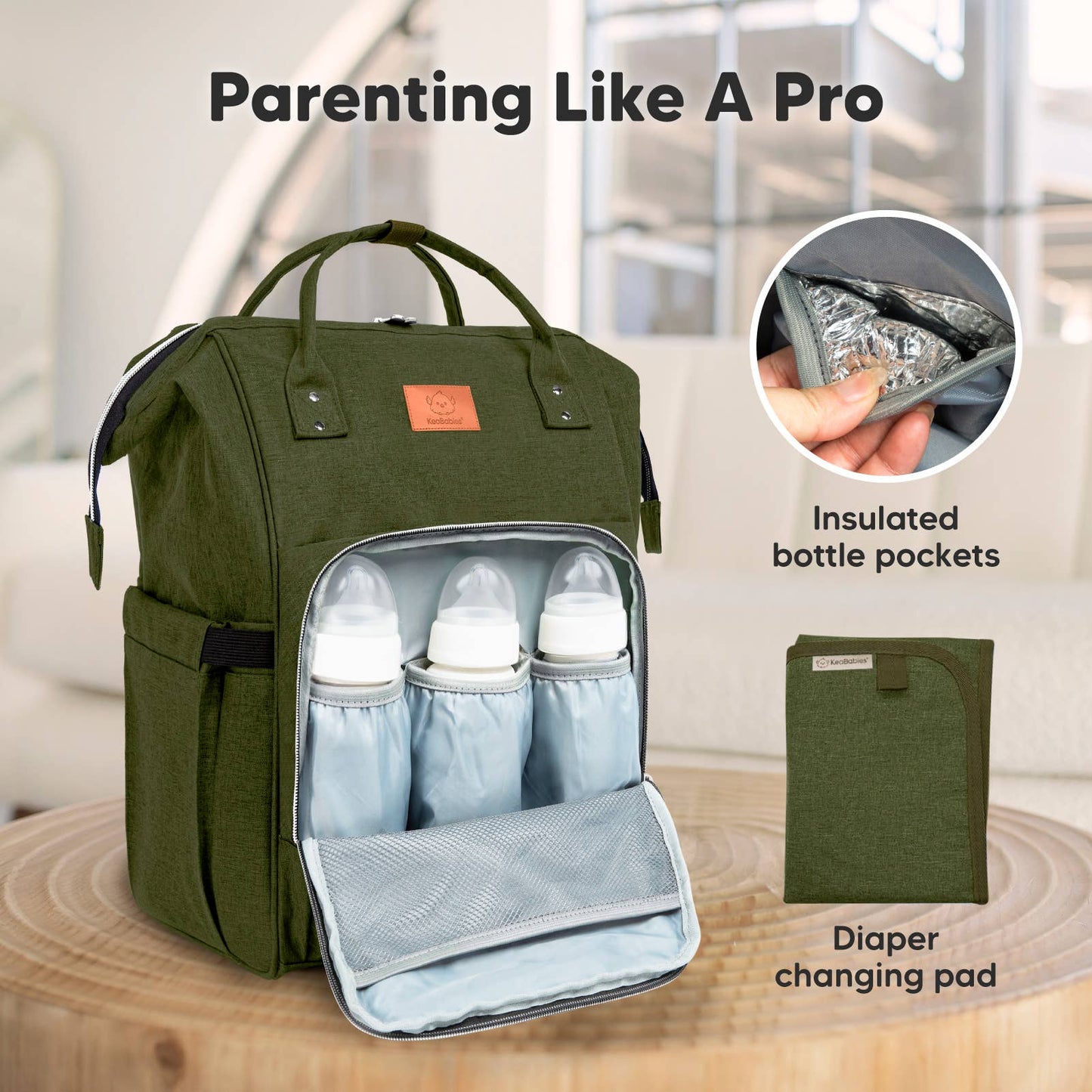 Olive Green Diaper Bag Backpack