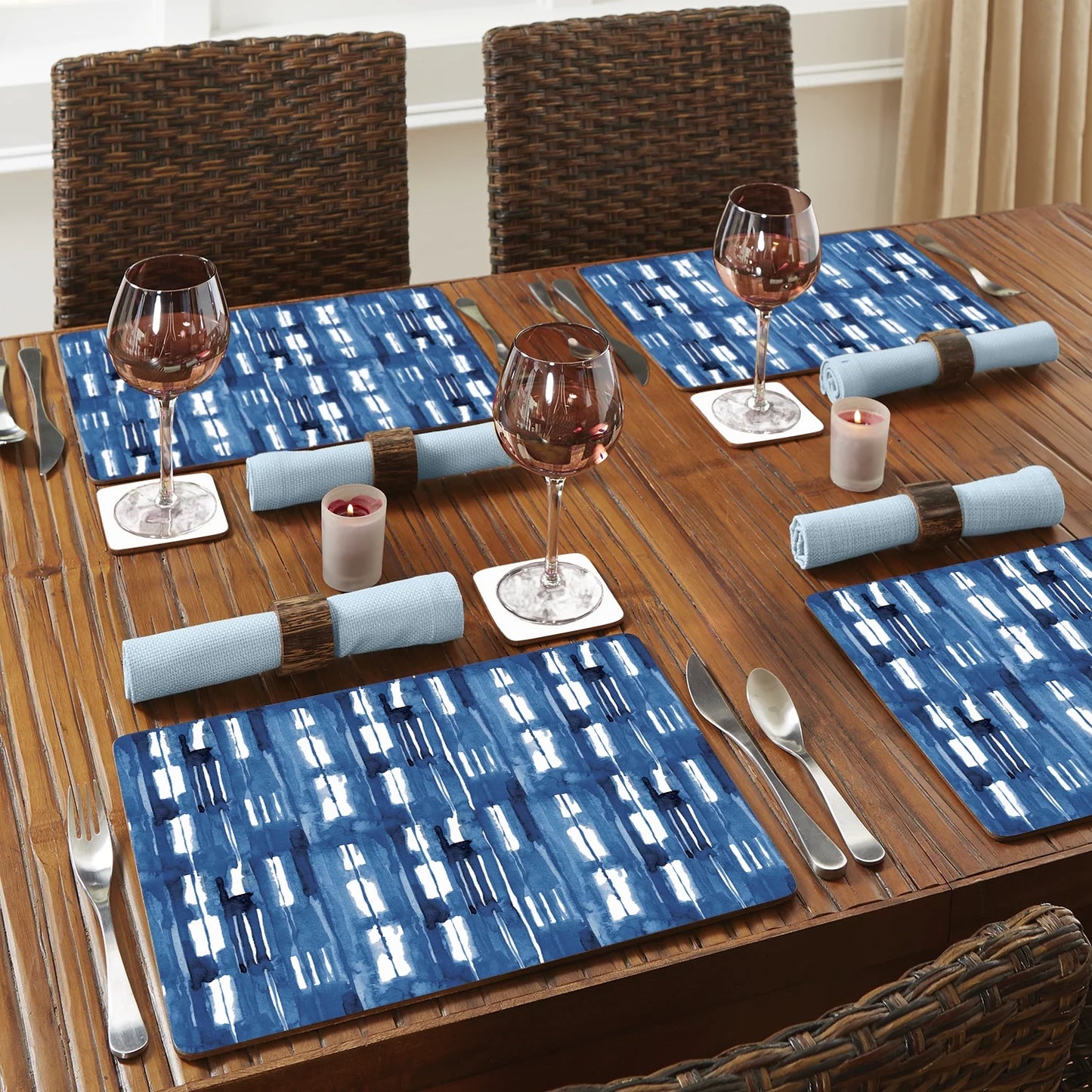 CounterArt Indigo Thin Block Hardboard Cork-Back Placemats